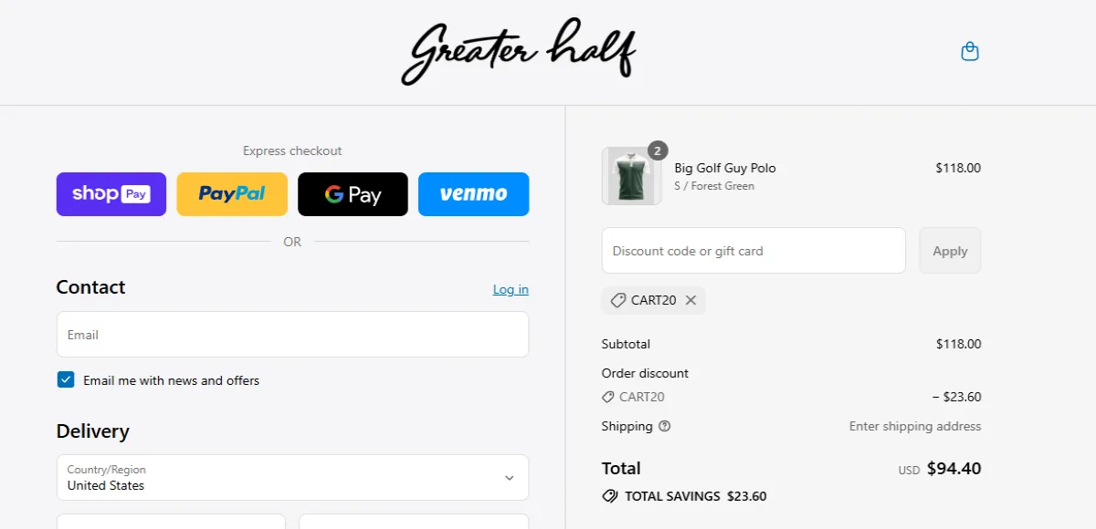 Coupon proof CART20