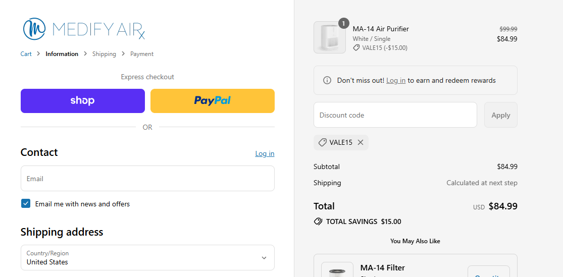 Coupon proof VALE15