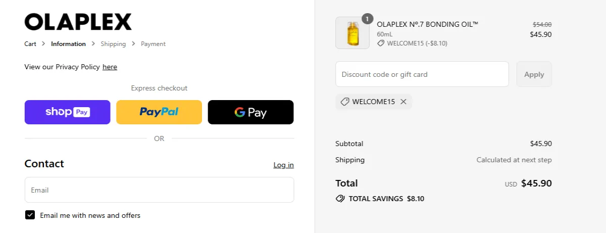 Coupon proof WELCOME15