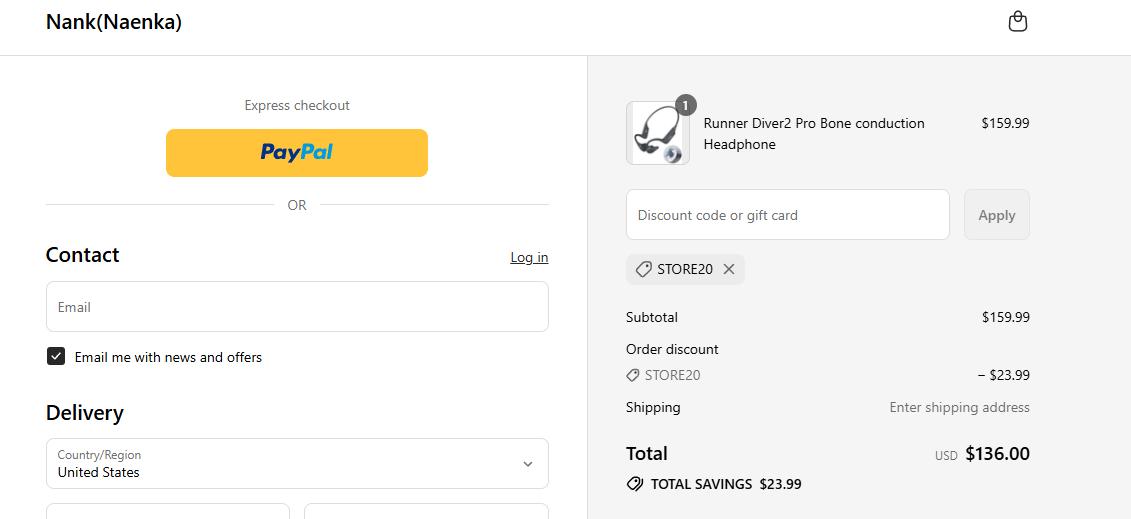 Coupon proof STORE20