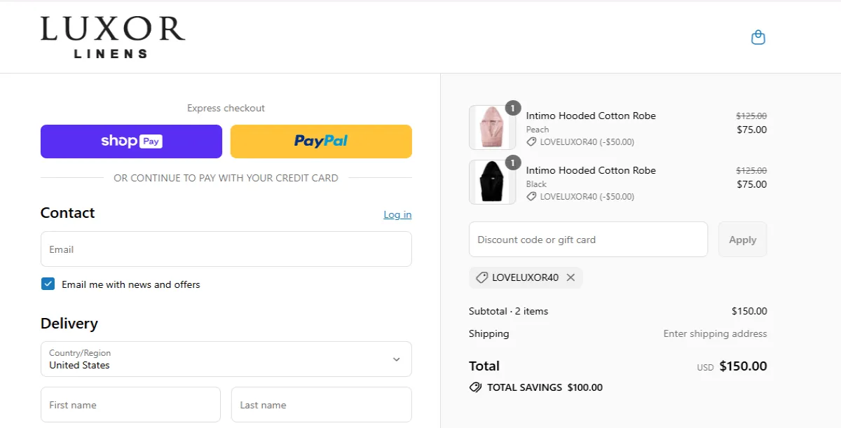 Coupon proof LOVELUXOR40