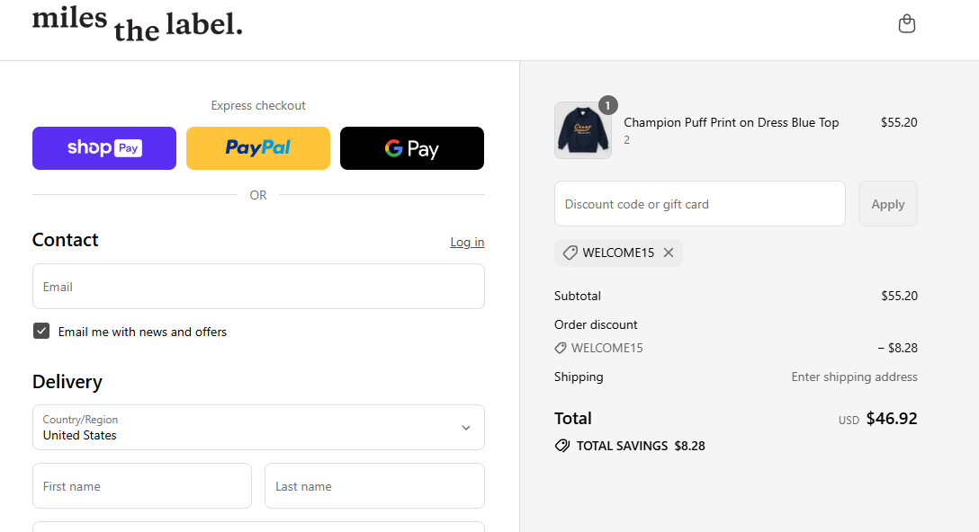 Coupon proof WELCOME15