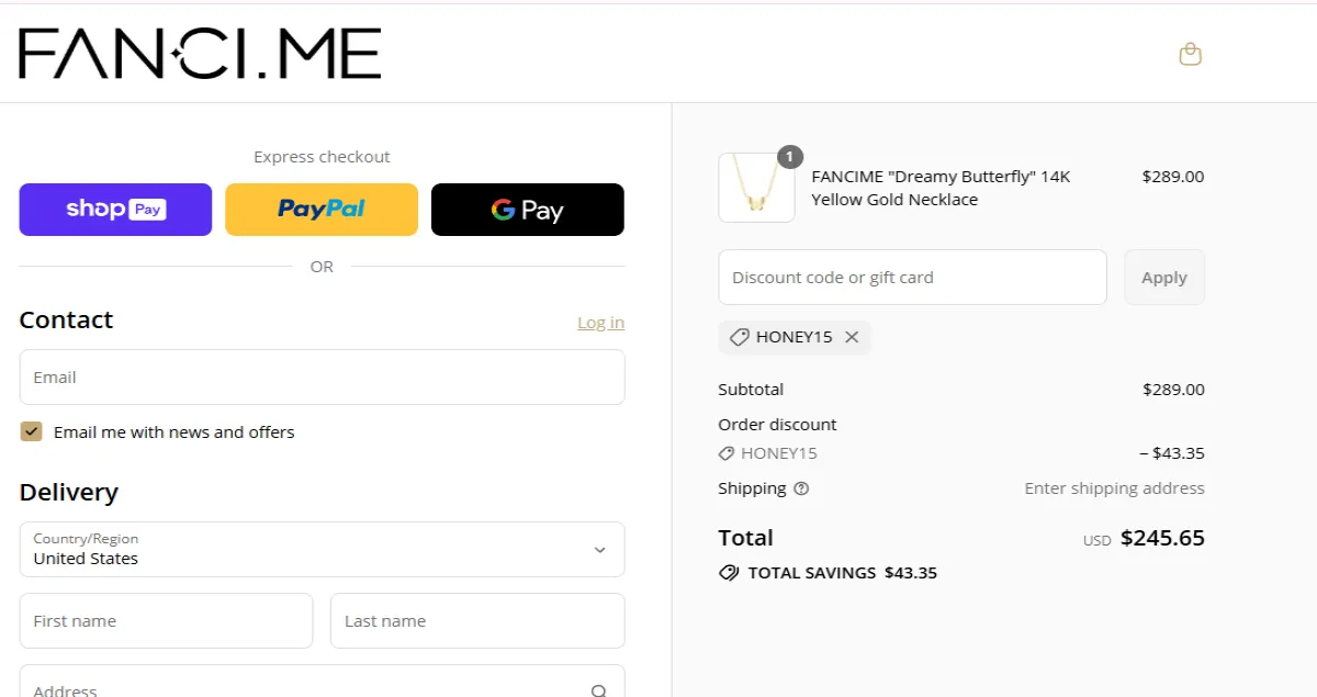 Coupon proof HONEY15