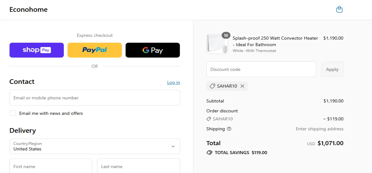 Coupon proof SAHAR10