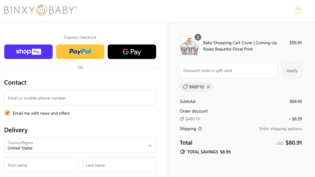 Coupon proof BABY10