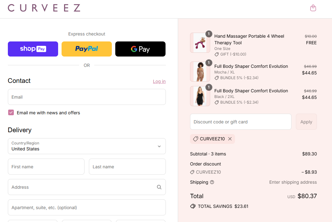 Coupon proof CURVEEZ10