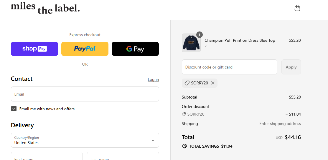 Coupon proof SORRY20