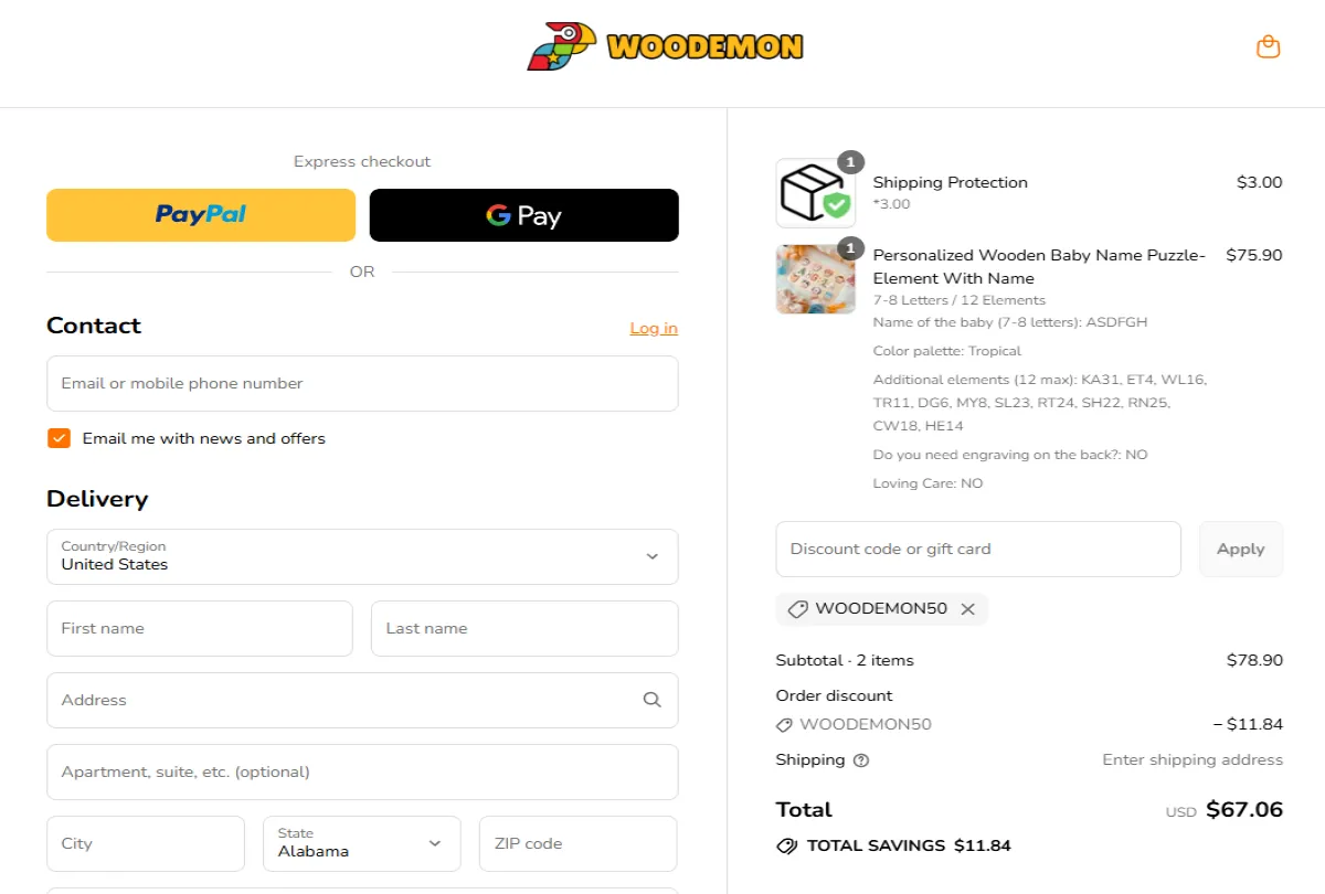 Coupon proof WOODEMON50