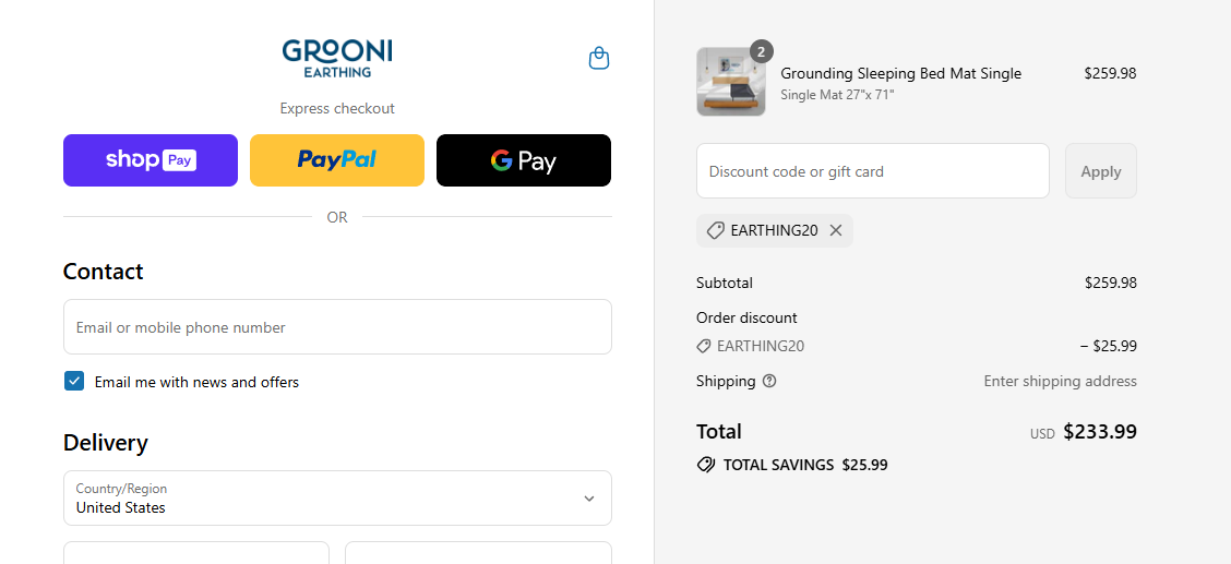 Coupon proof EARTHING20