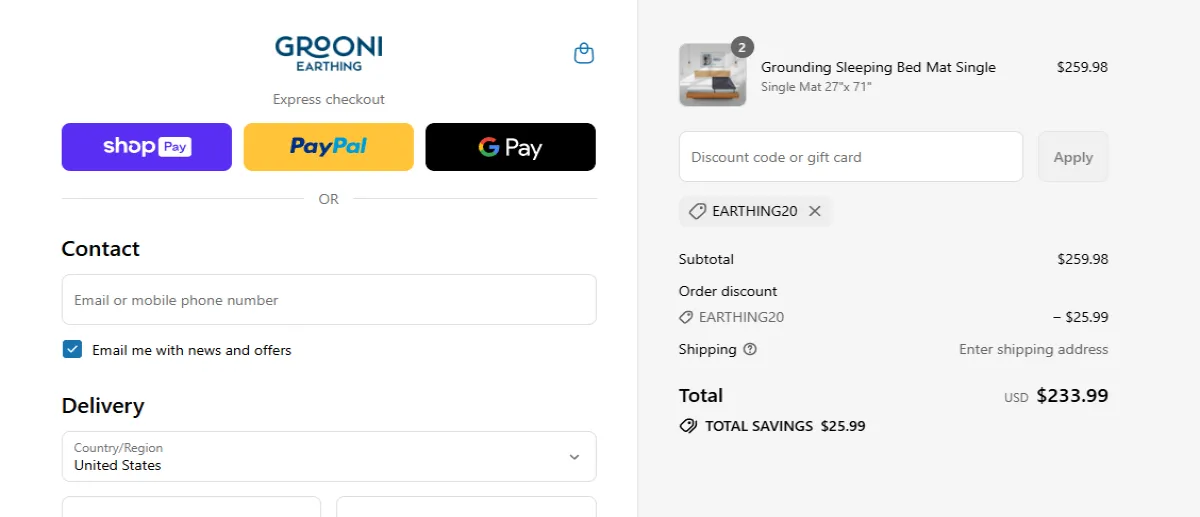 Coupon proof EARTHING20