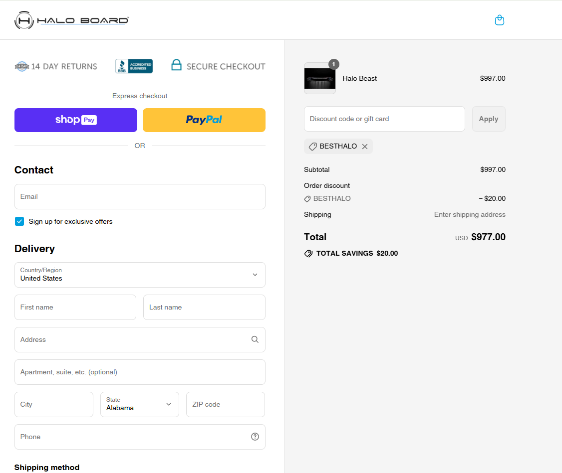 Coupon proof BESTHALO