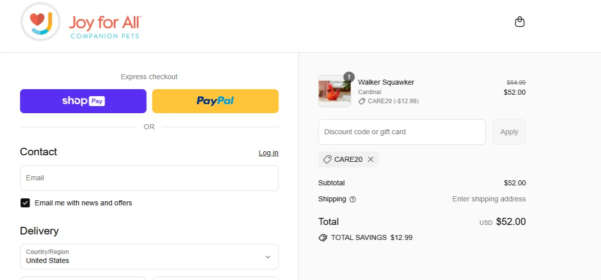 Coupon proof CARE20