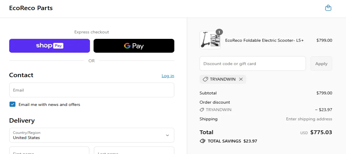 Coupon proof TRYANDWIN