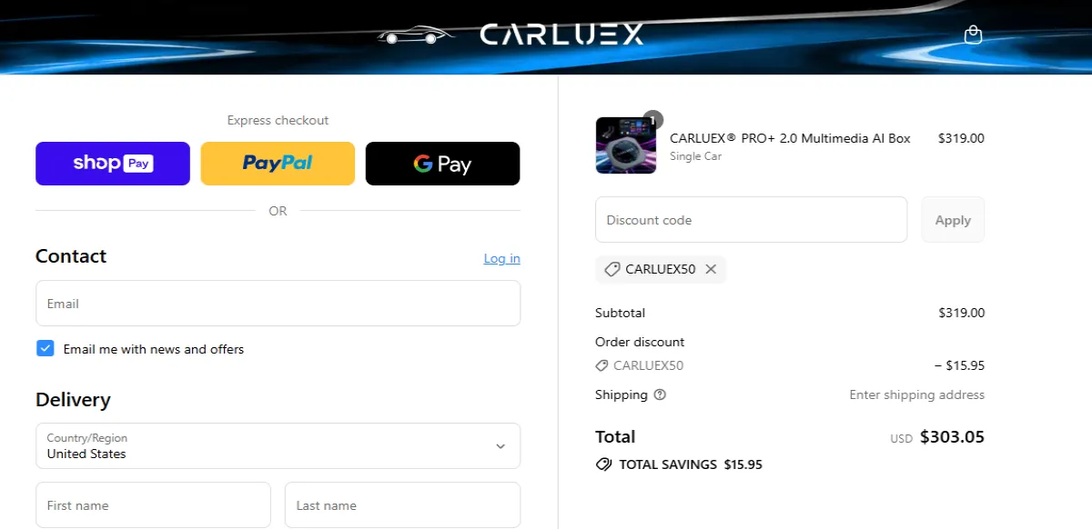 Coupon proof CARLUEX50