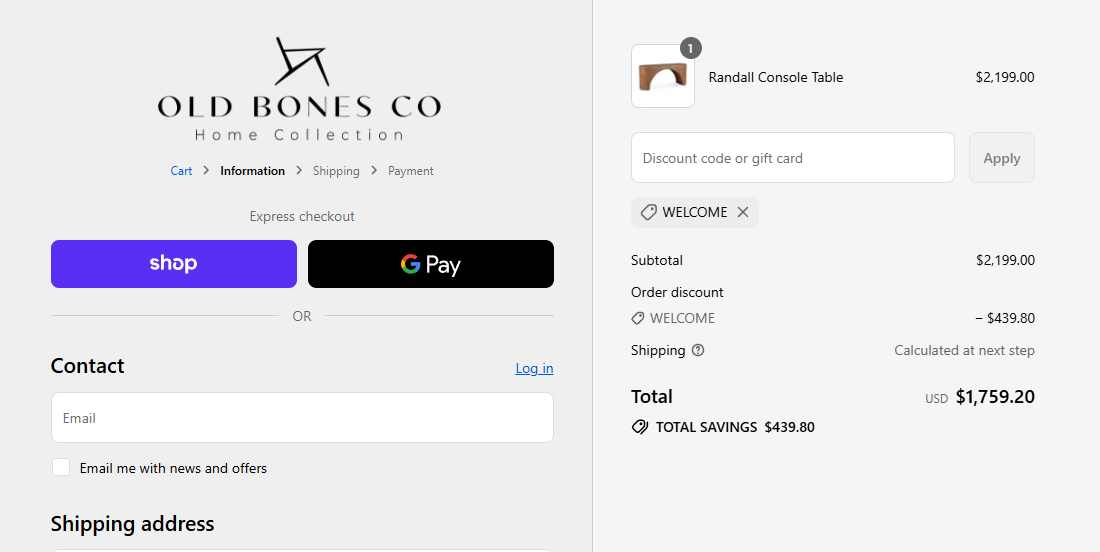 Coupon proof WELCOME