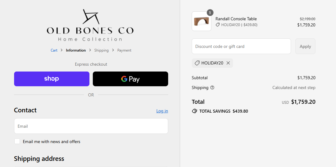 Coupon proof HOLIDAY20