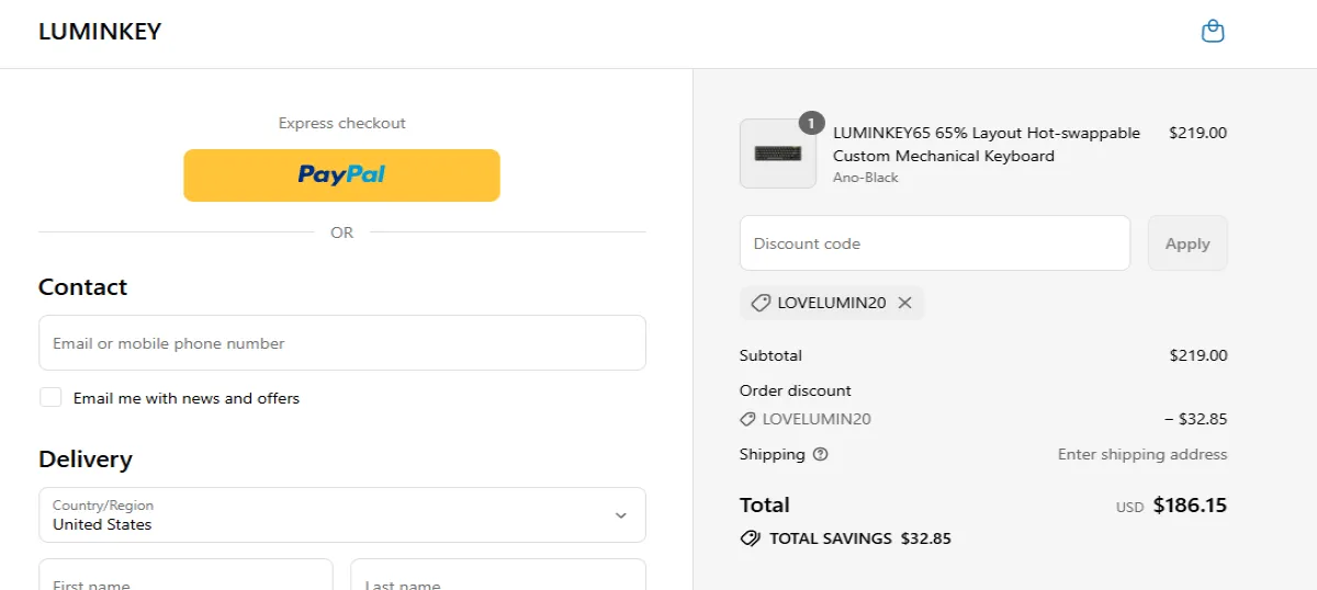 Coupon proof LOVELUMIN20