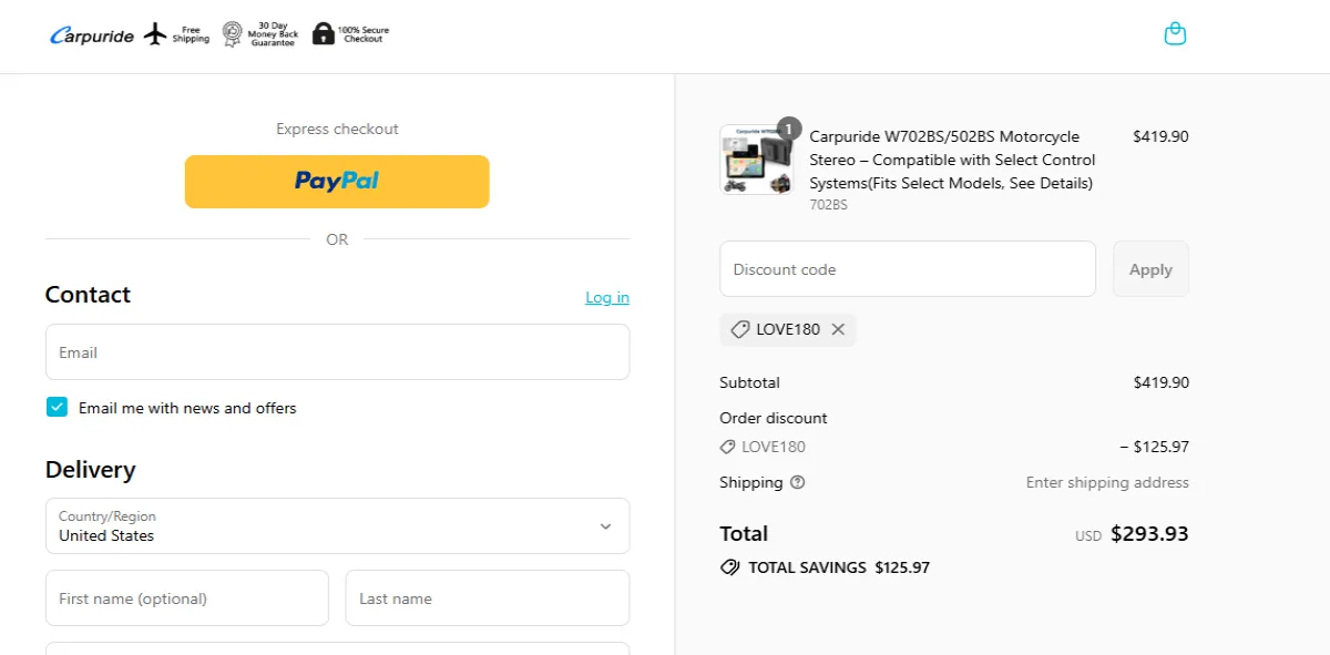 Coupon proof LOVE180