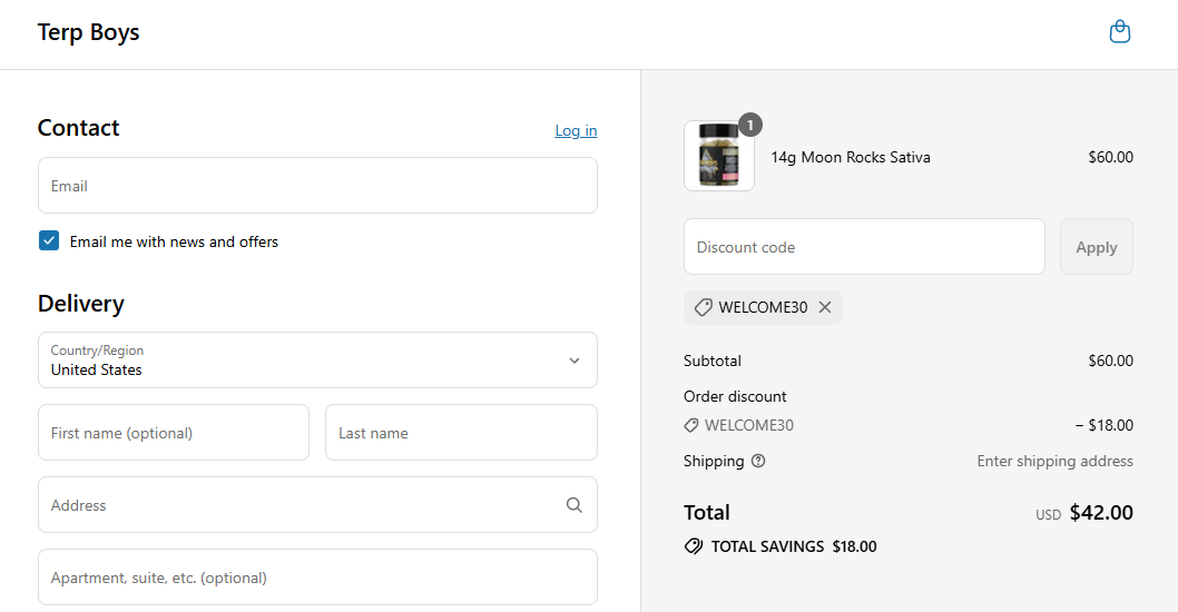 Coupon proof WELCOME30