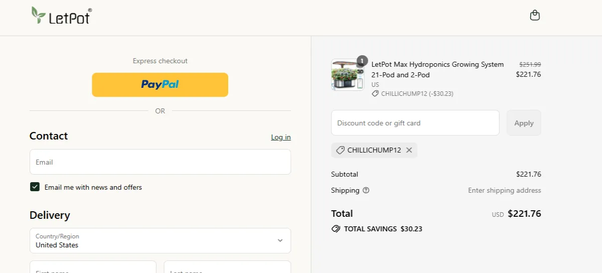 Coupon proof CHILLICHUMP12