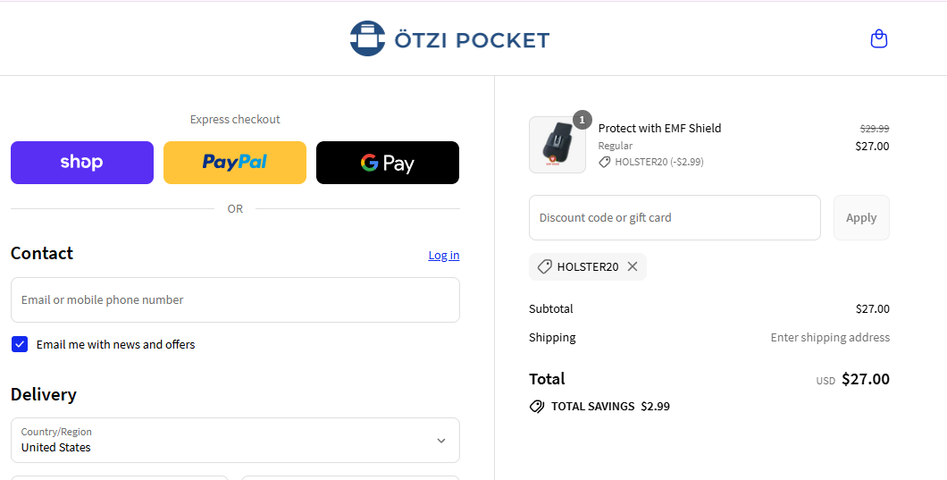 Coupon proof HOLSTER20