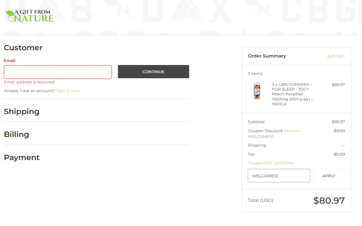 Coupon proof WELCOME10