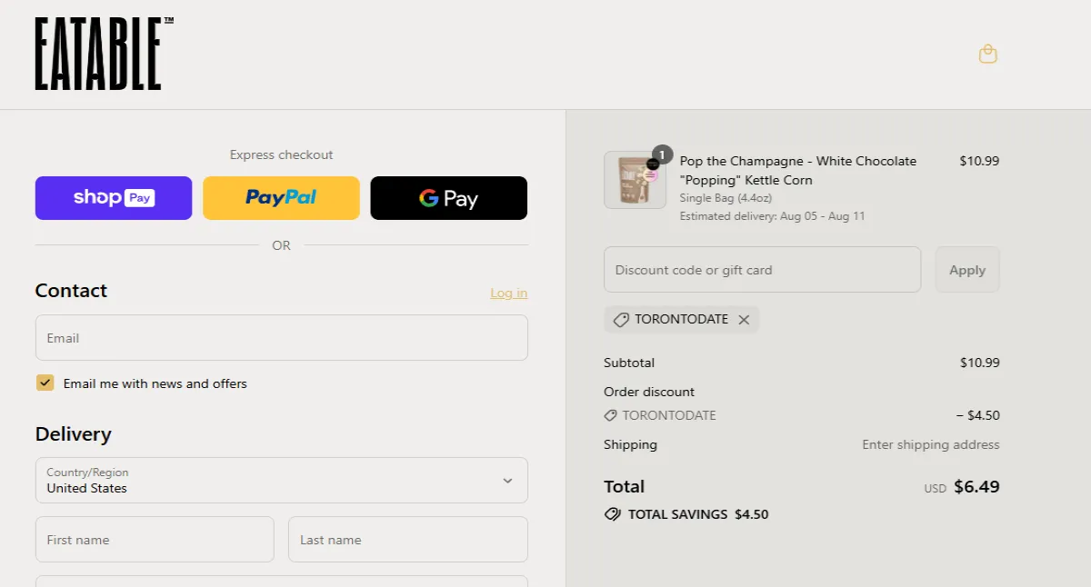 Coupon proof TORONTODATE