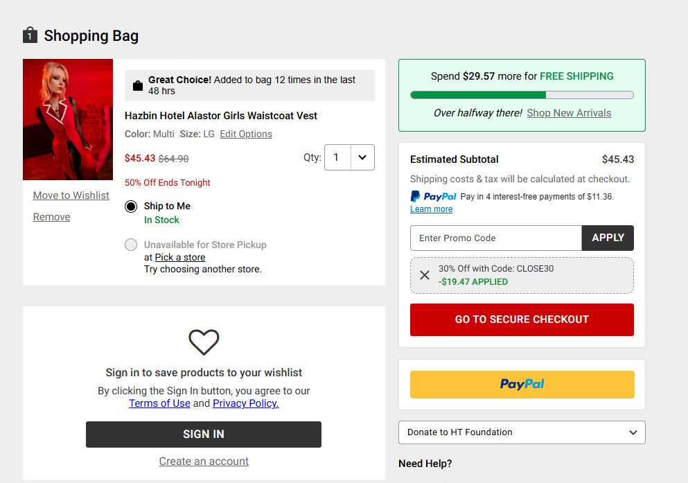 Coupon proof CLOSE30