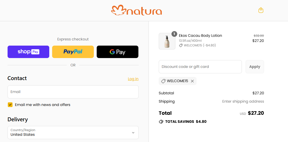 Coupon proof WELCOME15