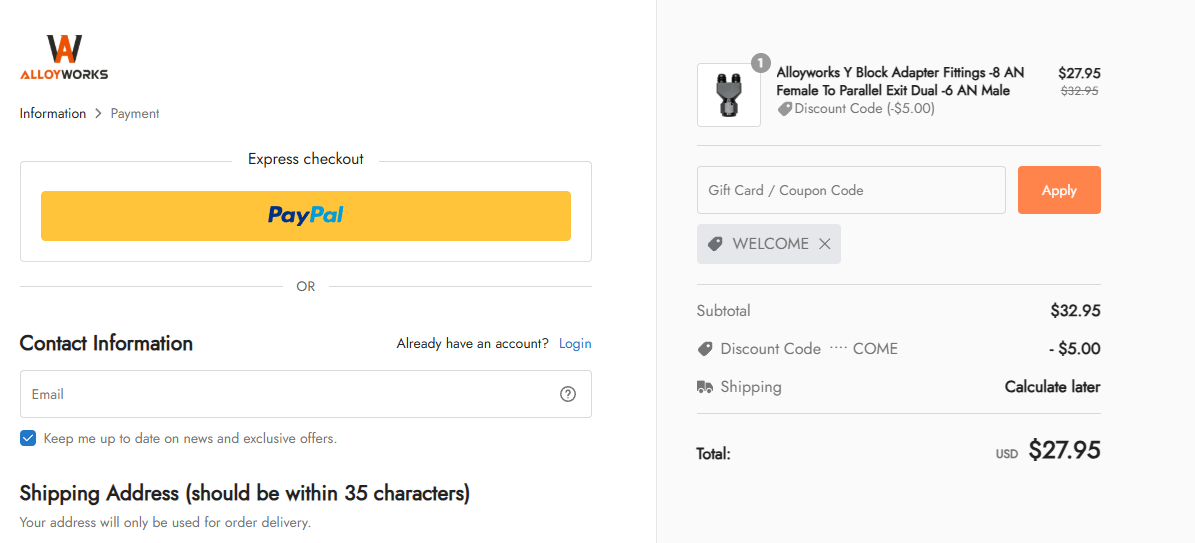 Coupon proof WELCOME