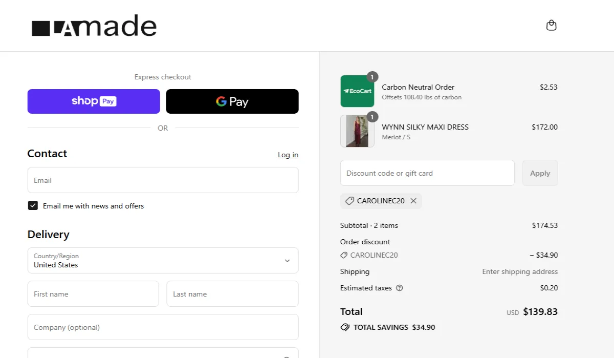 Coupon proof CAROLINEC20