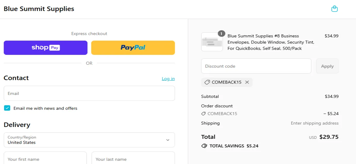 Coupon proof COMEBACK15