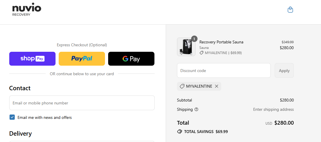 Coupon proof MYVALENTINE