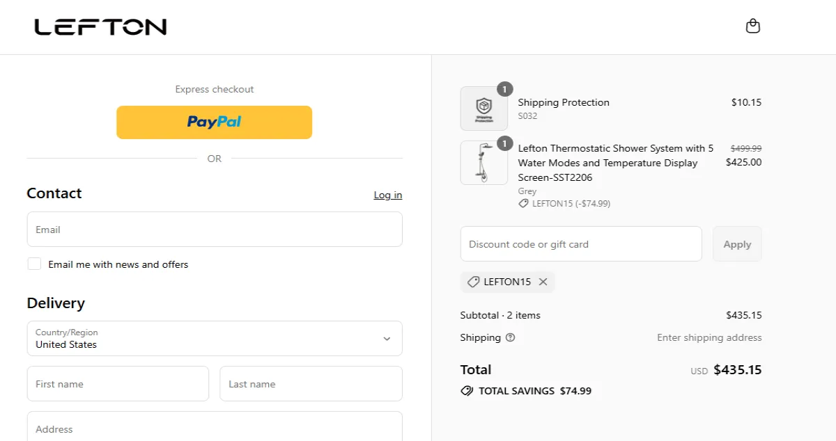 Coupon proof LEFTON15