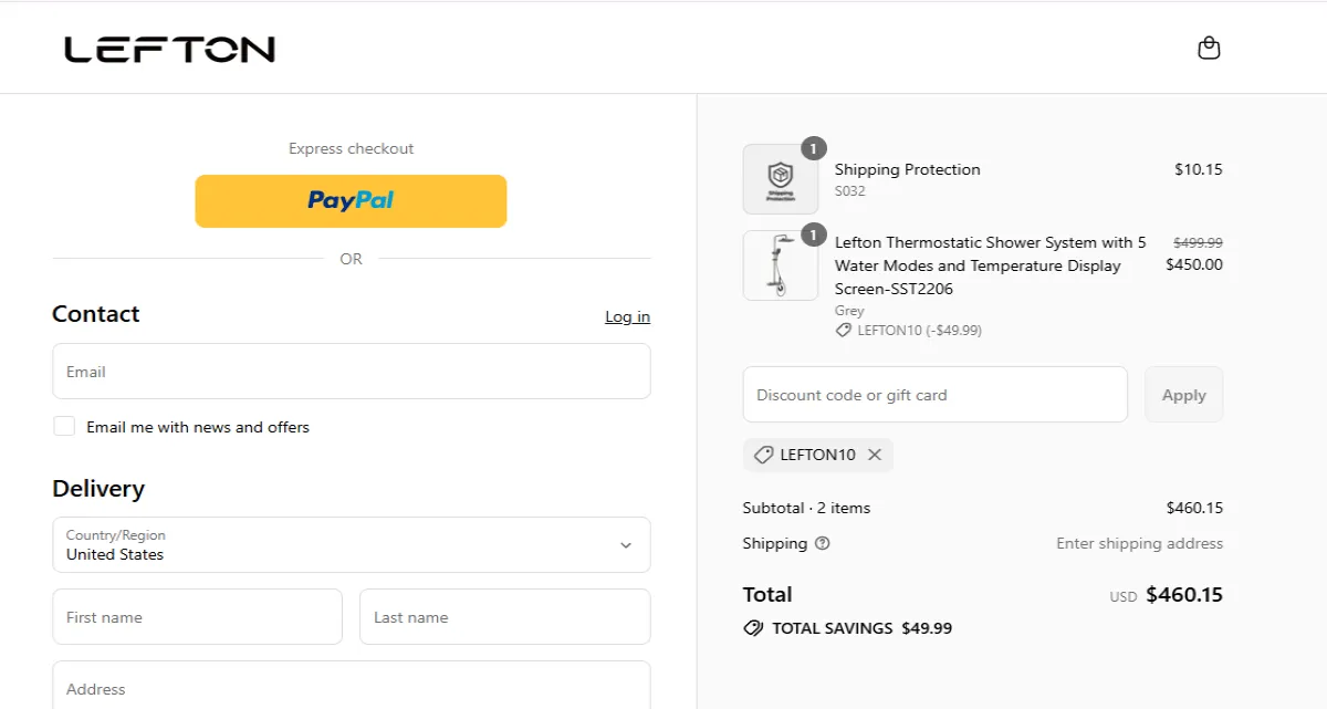 Coupon proof LEFTON10