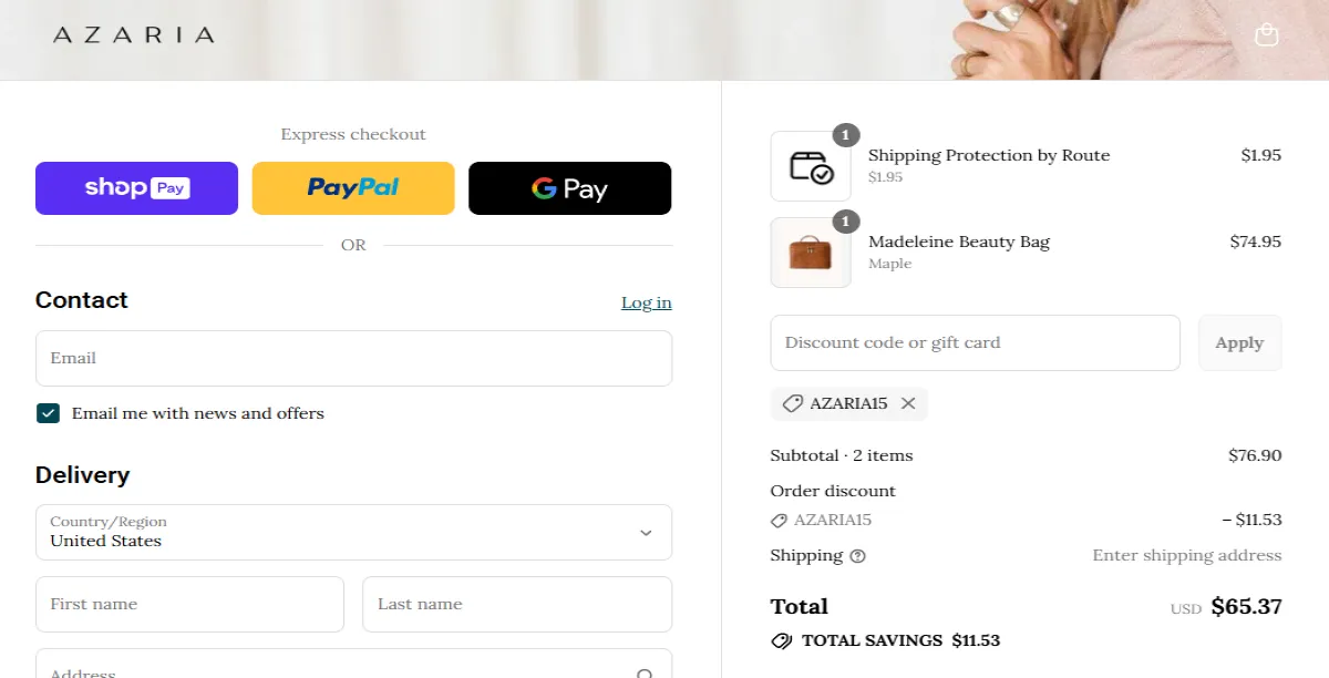 Coupon proof AZARIA15