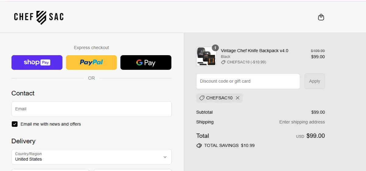 Coupon proof CHEFSAC10