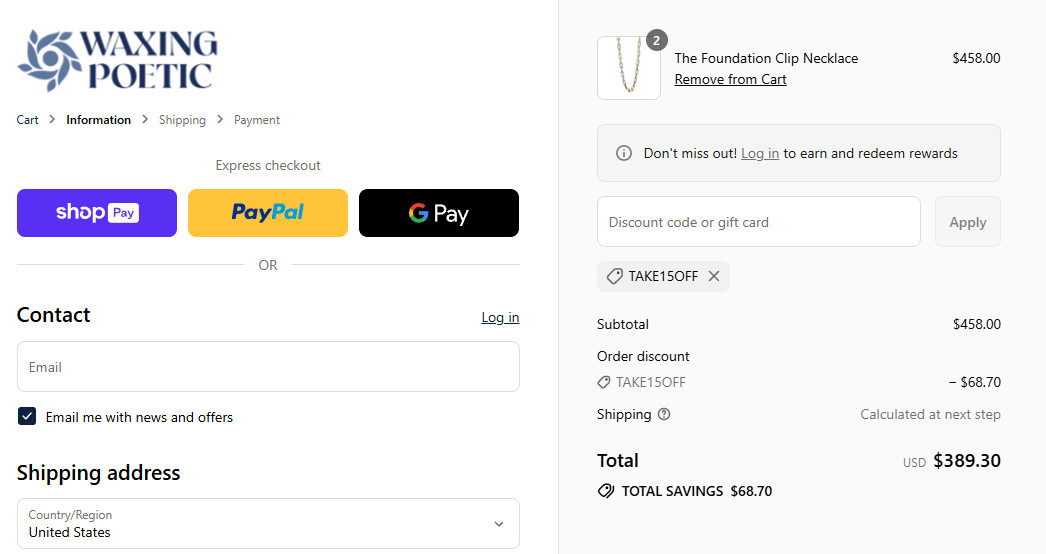 Coupon proof TAKE15OFF
