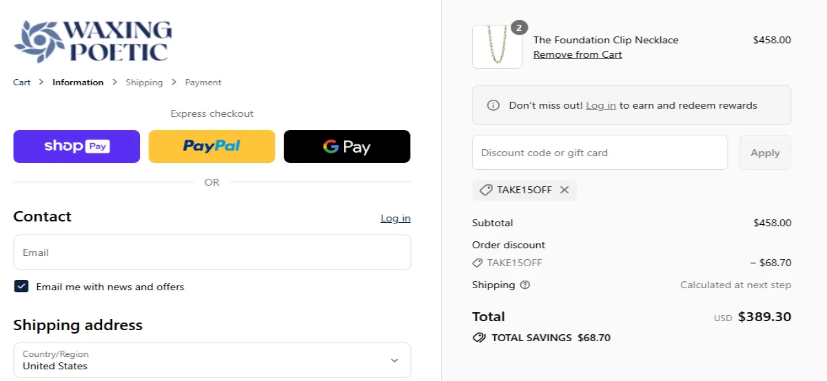 Coupon proof TAKE15OFF