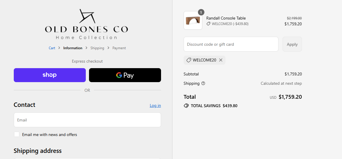 Coupon proof WELCOME20