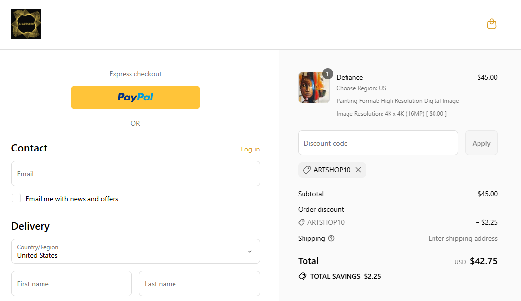 Coupon proof ARTSHOP10