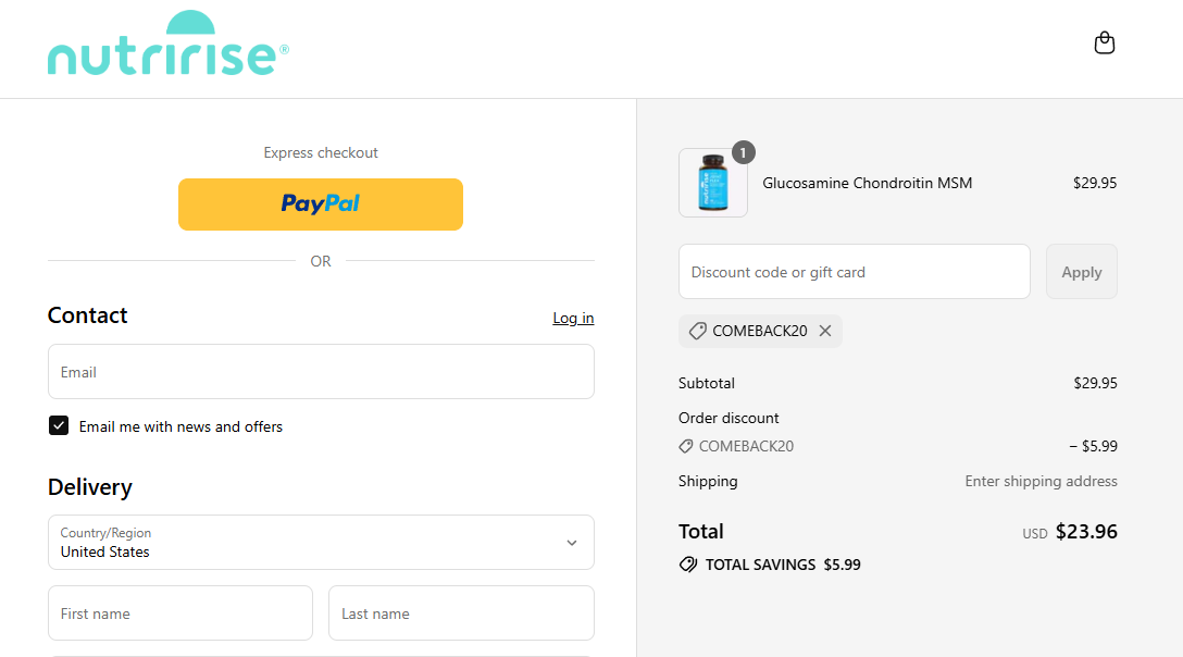 Coupon proof COMEBACK20