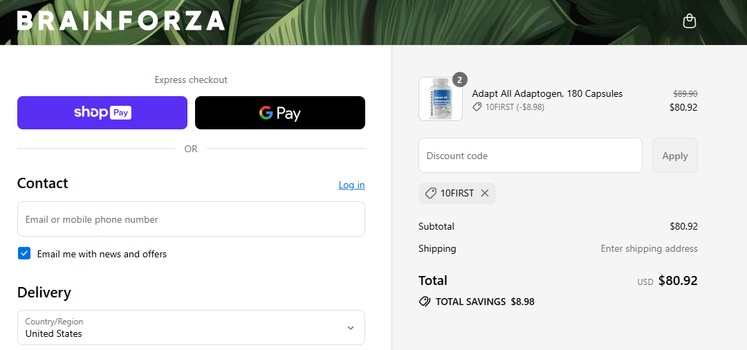 Coupon proof 10FIRST