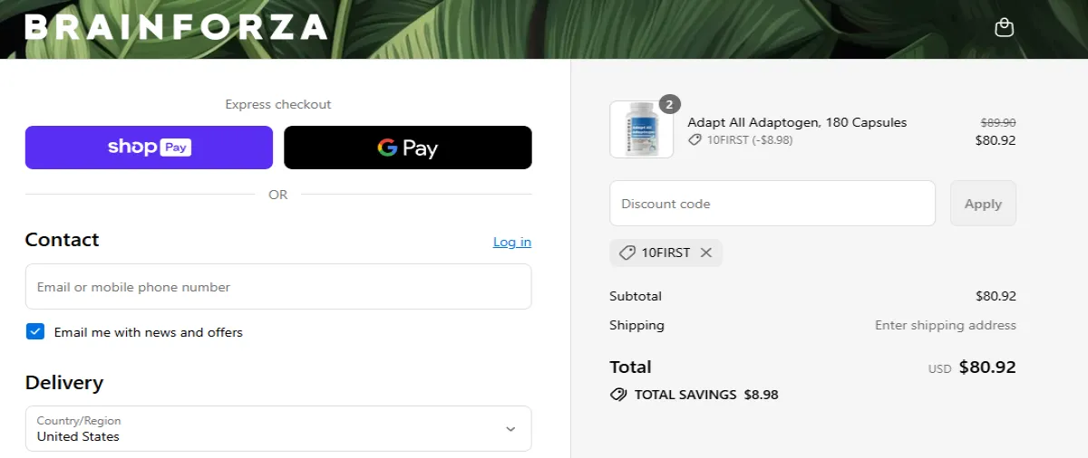 Coupon proof 10FIRST