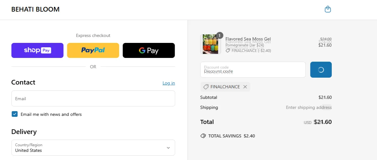 Coupon proof FINALCHANCE