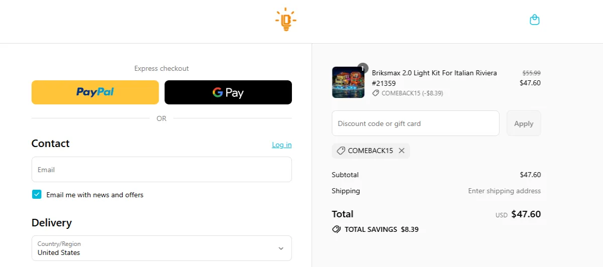 Coupon proof COMEBACK15