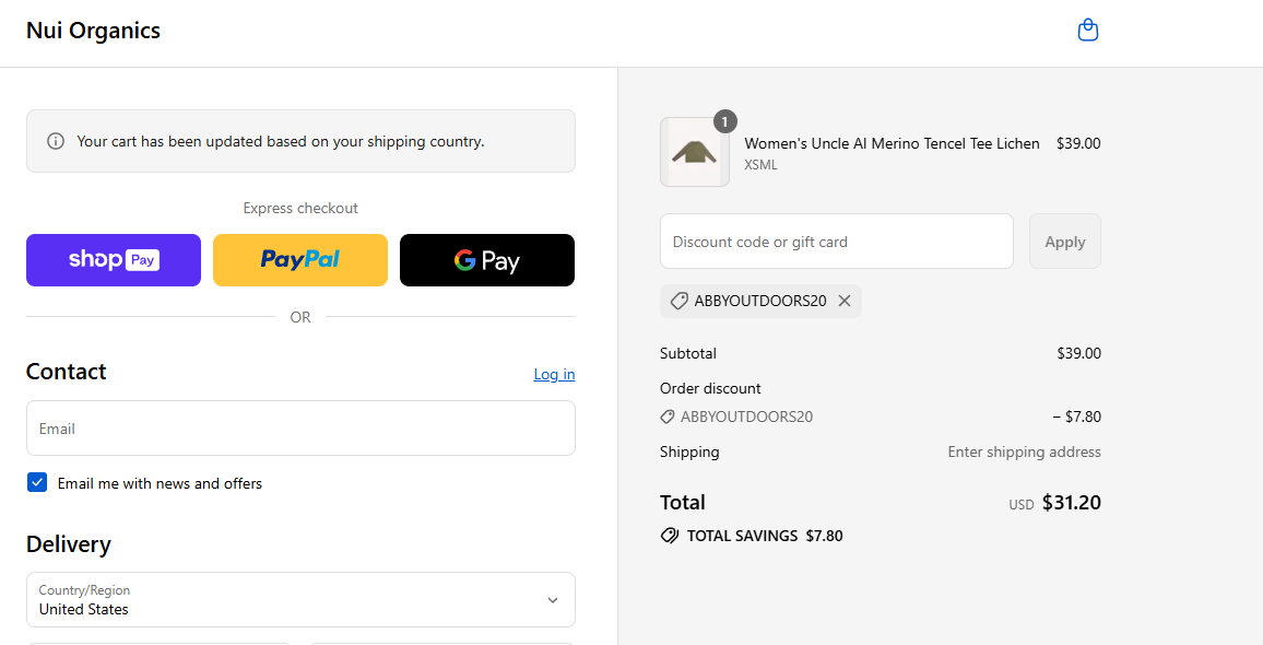 Coupon proof ABBYOUTDOORS20