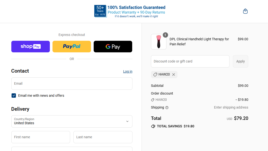 Coupon proof HAW20