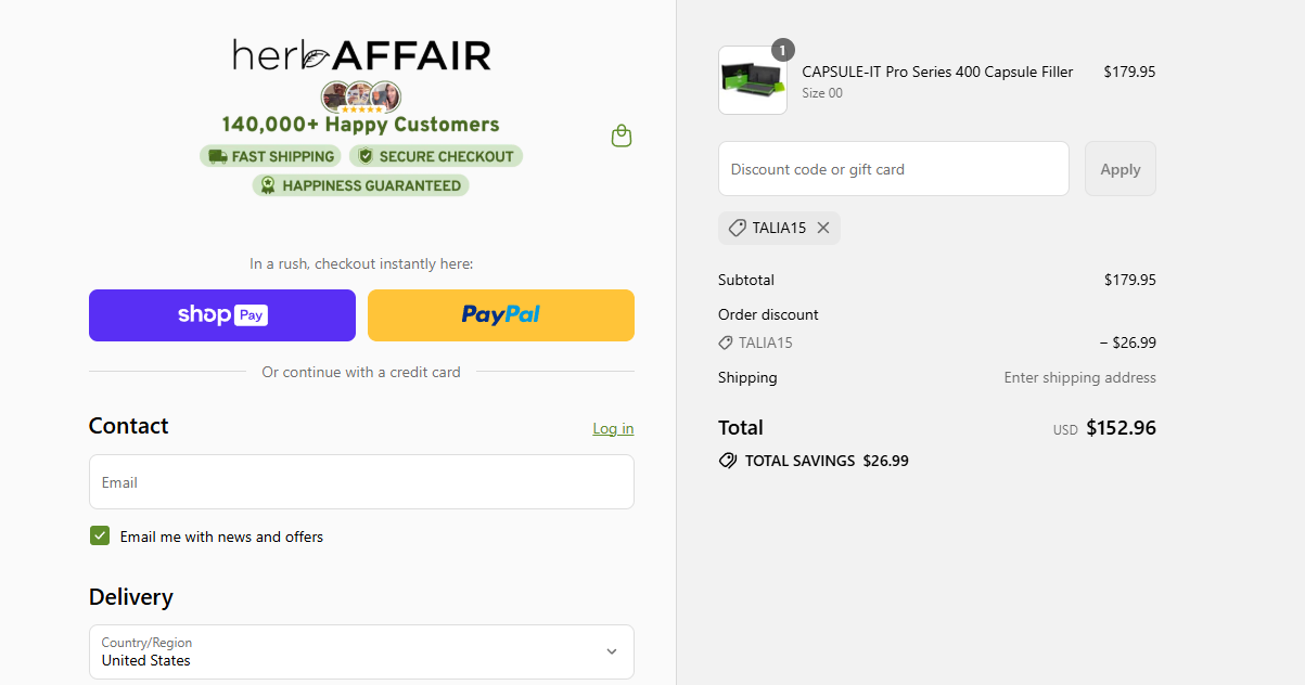 Coupon proof TALIA15