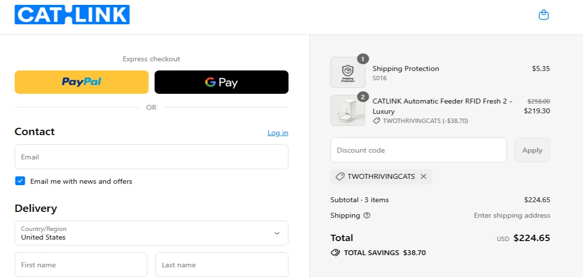 Coupon proof TWOTHRIVINGCATS